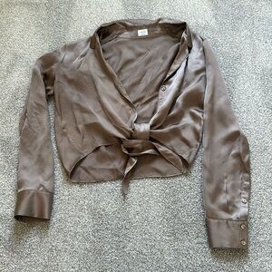 front tie satin cropped blouse